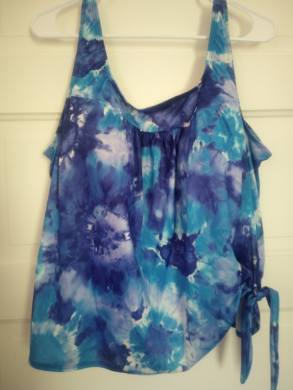 Tie-Dye Look Blue Women's Swim Tank Top with Side Tie